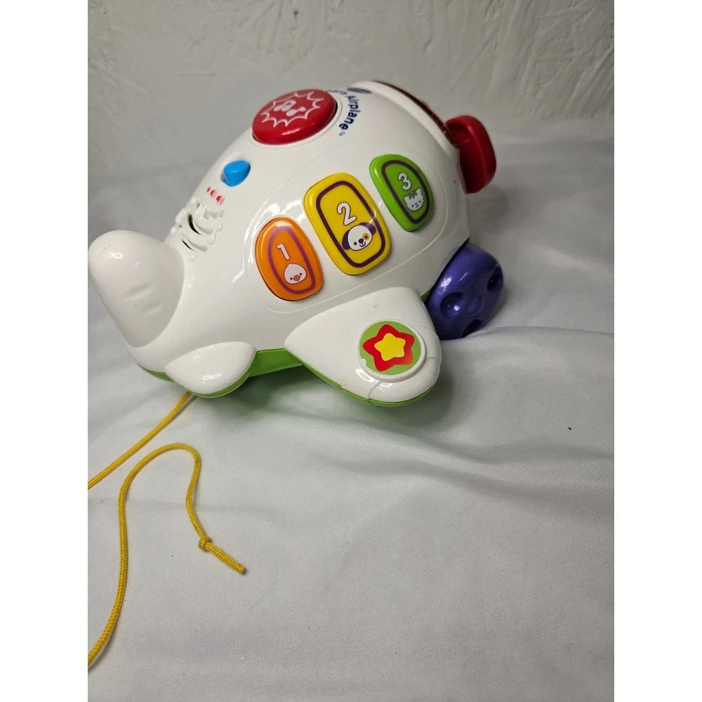 VTech Fly and Learn Airplane Toddler Pull Toy Lights Sounds Music White Green